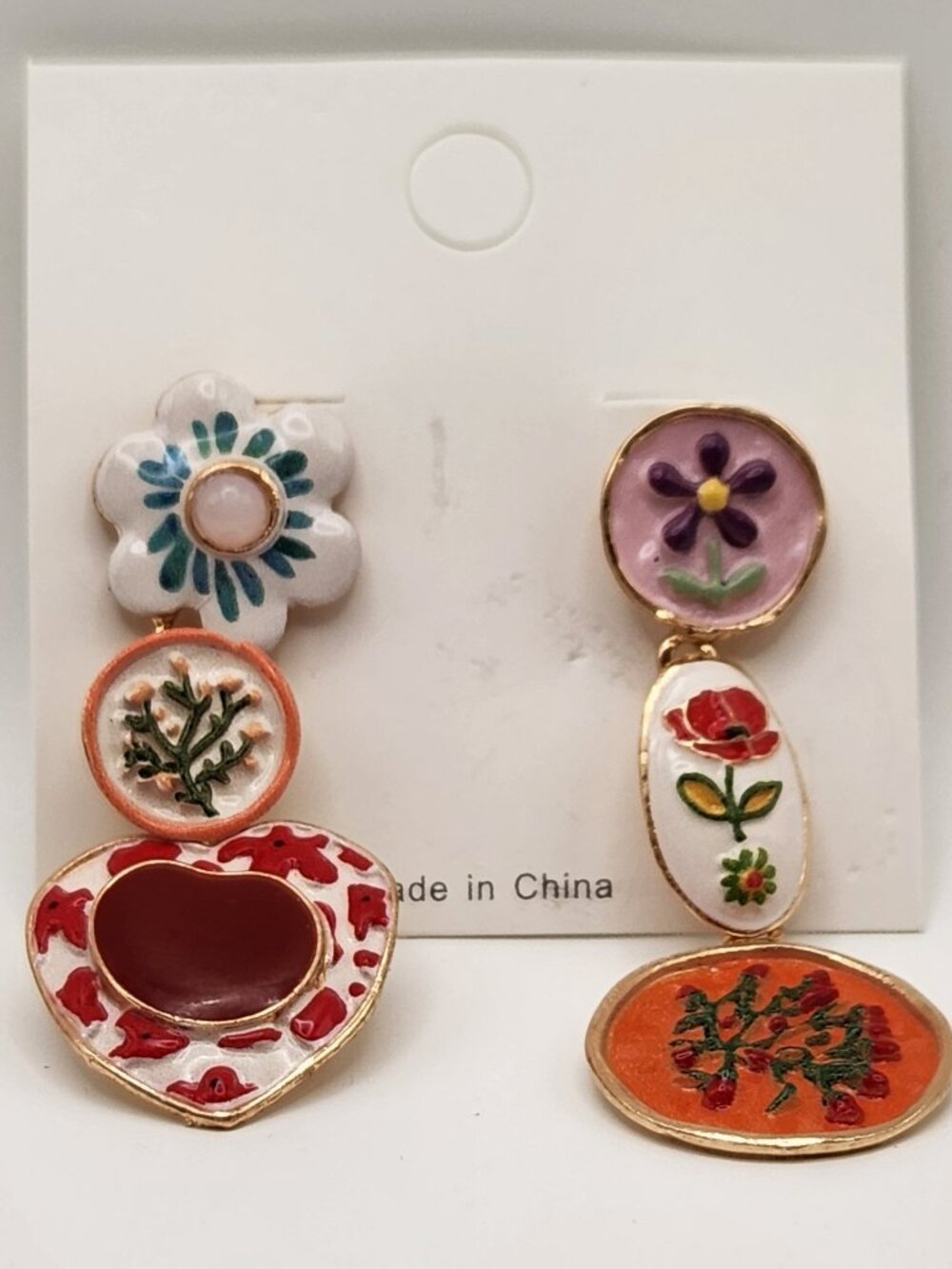 3 for $18 Earrings quirky mismatched eclectic floral heart NIP